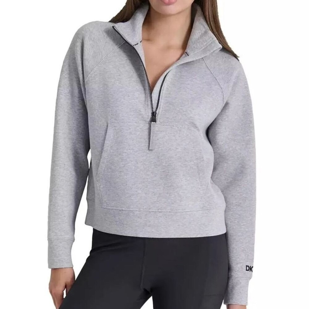 DKNY Sport 1/4 Zip Pullover L Sweatshirt Heather Gray